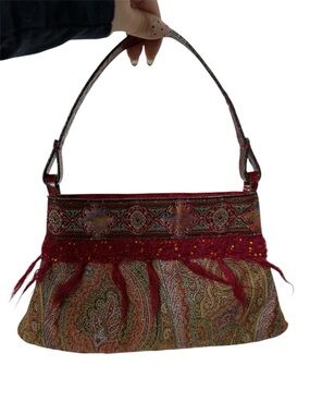 Rare ETRO Paisley Beaded Fringe Mini Shoulder Bag with Croc Strap